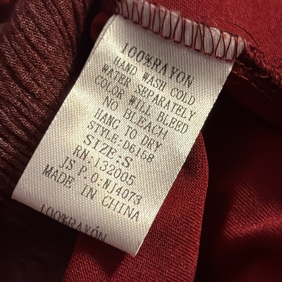 Entro burgundy 3/4 sleeves split collar ties tassels Boho dress Sz S - Picture 6 of 7